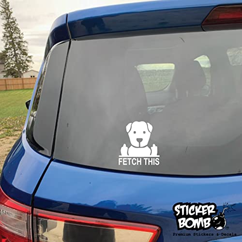 Fetch This Puppy Giving The Finger Decal Bumper Sticker - Sticker Bomb Vinyl Decal For Car Truck, Computer, Anywhere! Premium 6 Year Outdoor Vinyl (Black, 1) #TOP3