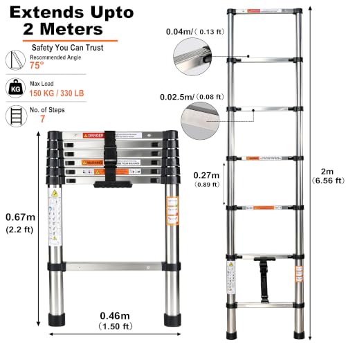 Image of Story@Home Telescopic Ladder for Home 7 Steps Foldable | Aluminium Ladder Stairs for Home Use 6 Feet - Portable & Compact Extension ladders for Home & Outdoor Use