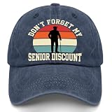Don't Forget My Senior Discount Hat, Funny Retirement Washed Cotton Dad Cap, Adjustable Gift for Grandpa Navy Blue