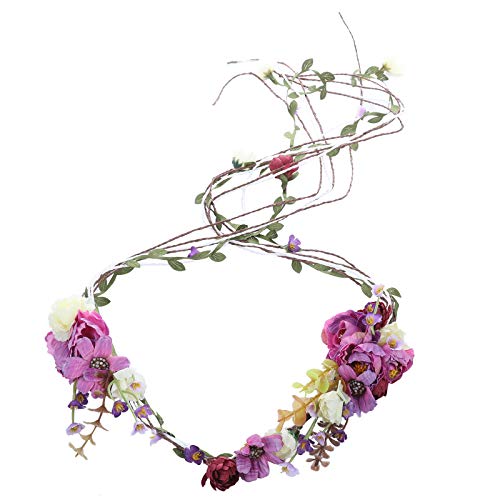 Flower Headband Bohemia Floral Headpiece - AWAYTR New Fashion Hair Wreath Simulation Tree Vine Flower Crown Wedding photography Decoration (Purple)