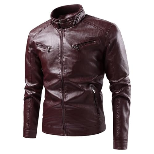 Manteau de moto homme rouge vin style vintage décontracté en taille L