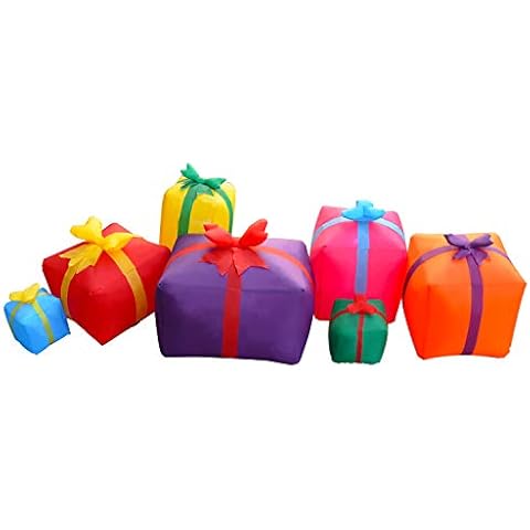 SEASONBLOW 6 Ft LED Light Up Inflatable Christmas 7 Gift Boxes Lantern Decorations for Indoor Outdoor Yard Garden Lawn Holiday Party Cover