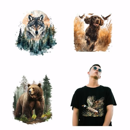 SUPERDANT 4PCS Hunting Animals Iron on Transfer Paper
