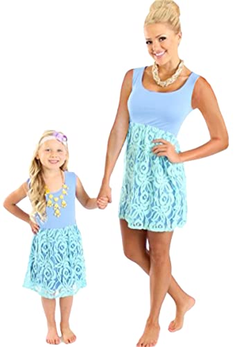 WIWIQS Mommy and Me Floral Printed Dresses Summer Casual Short Sleeve Short Dress Family Matching Outfits
