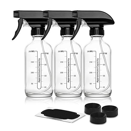 Buy Empty Glass Spray Bottles, 8 oz ULG Boston Round Clear Bottle Heavy Duty Black Trigger