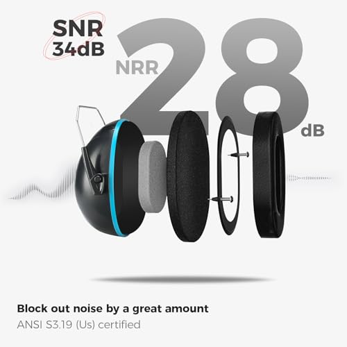 [ProCase] キッズ/大人兼用 騒音防止の安全イヤーマフ、遮音 聴覚過敏 調整可能なヘッドバンド付き 耳カバー 耳あて 聴覚保護ヘッドフォン -ブルーブラック