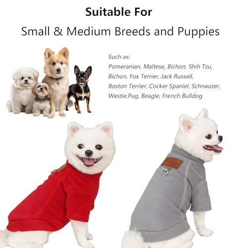 2 Stück/3 Stück Fleece Hundepullover für kleine Hunde, weicher Warmer Rollkragen Hunde Sweater Mantel, Haustier Welpe Katze Winterbekleidung (A-Grau Rot, M)