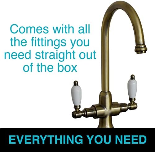ENKI, Dorchester, KT059, Antique Oil Rubbed Bronze Dual Flow Kitchen Sink Mixer Tap for Basin, Twin White Levers Swivel Spout Perfect for Double Bowl Sinks, Easy Safe to use Drip Free Ceramic Valve