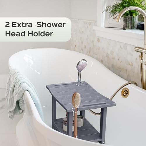 LyriFine Shower Bench - HDPE Waterproof Shower Bench for Inside Shower, 18.7\" Shower Stool with Shower Head Holder, 350lbs Shower Seat with Storage Shelf, Shower Chair for Bathroom Indoor Outdoor Use - Thumbnail 6