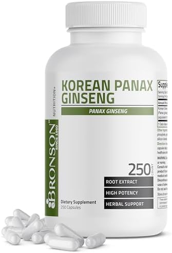 Bronson Korean Panax Ginseng Supports Energy, Endurance & Vitality + Memory and Mental Performance, 250 Capsules Product Image