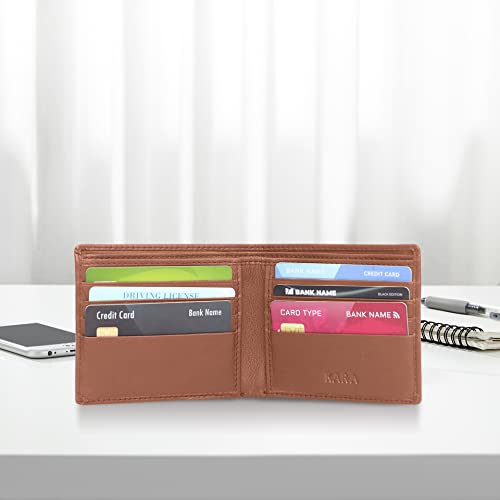 Image of KARA Tan Genuine Leather Wallet for Men with Multipurpose Slip Pocket - Bifold Men's Wallet with 8 Card Holder Slots