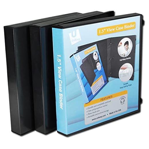 UniKeep 3 Ring Binder - Black - Case View Binder - 1.5 Inch Spine - with Clear Outer Overlay - Pack of 3 Binders
