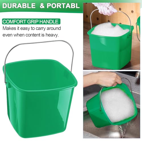 Image of Zhehao 6 Pcs 3 Quart Bucket for Cleaning Small Sanitizer Bucket for Restaurant Square Plastic Pail with Handles for Home, Offices, Commercial Use, Food Service(Dark Green)
