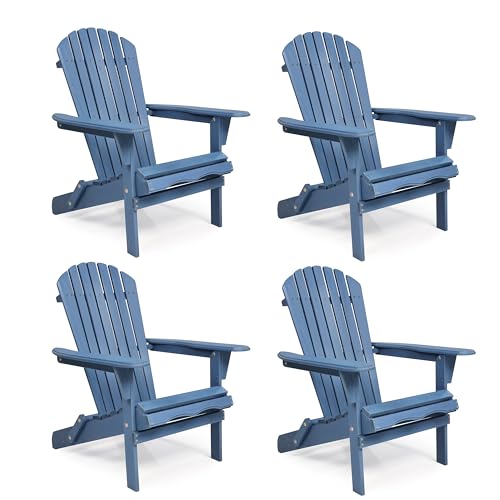 Wooden Folding Adirondack Chair Set of 4, Pre-Assembled BackRest Wood