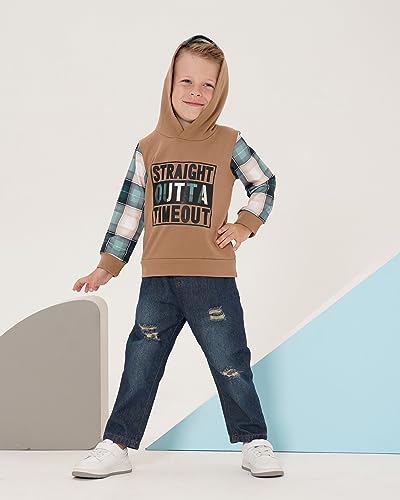 Image of Toddler Boy Clothes Baby Boy Outfit Letter Prints Hoodies Top Ripped Jeans Cute Boys Clothing Set Fall Winter