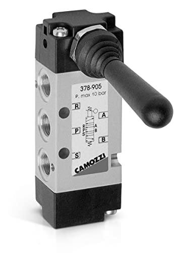 Image of Camozzi 378-905 Manually Operated Valve, 5/3" CO, 1/8", Lever Spring