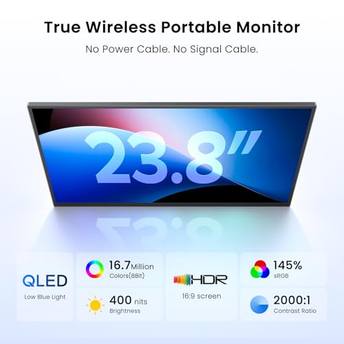 Image of UPERFECT Wireless Portable Monitor with Battery 10000mAh, 23.8 inch 1080P FHD 100Hz 145% sRGB QLED Gaming Monitor with Stand, Bag & VESA, Large Second Screen for Laptop, Computer, Phone, Game Consoles