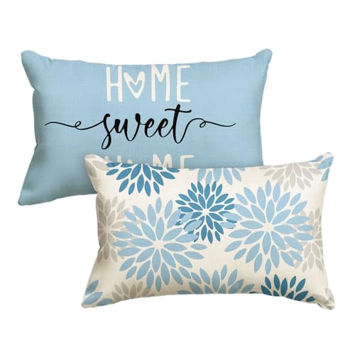 Artoid Mode Lot de 2 housses de coussin décoratives printanières, 30 x 50 cm, motif glaïeuls, couleur bleu glace