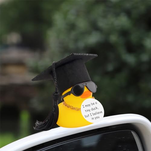 Image of wonuu Graduation Rubber Duck Car Ornament, Cool Car Dashboard Decorations, Funny Car Accessories for Graduation Gift, Black