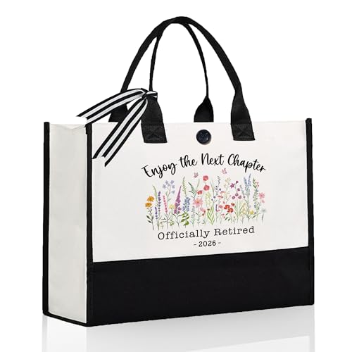 Cylitmer Retirement Gift for Woman 2026 Retired Canvas Tote Bag Cool Retirement Gifts for Coworker Teacher Nurse Reusable Travel Beach Shopping Tote Bag