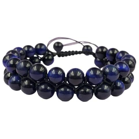 AAA Natural Dark Blue Star Tiger Eye Gemstone 8mm Round Beaded Thread Wrap Bracelet. Adjustable Macrame Bracelet Cover