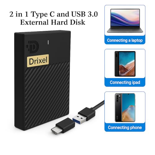 Image of MAYUMI DRIXEL 1 TB Hi-Speed Portable Hard Drive, Type-C and USB 3.0, 2-in-1 Mobile and PC Compatible, Heavy Duty Ultra Slim HDD, 2 Yrs Warranty (DRIXEL, 1 TB)