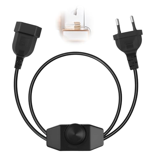 Regulador LED con Interruptor Rotativo, Cable 1M Negro 220 250V 100W Máx, Dimmer Silencioso con Enchufe Europeo para Lámparas y Bombillas LED Regulables, Extensión de Cable Ajustable