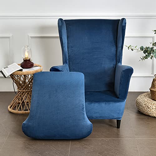 Topchances Velvet Wingback Chair Cover 2 Piece Set - Image 2