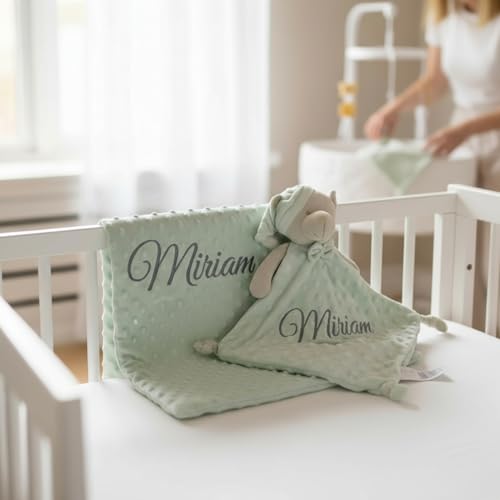 Miniatura 5 de Variouss Manta De Bebe Personalizado Con Su Nombre Bordado, Incluye Doudou, Manta Suave Para Cochecito, Capazo O Cuna, Regalo De Nacimiento O Baby Shower Verde