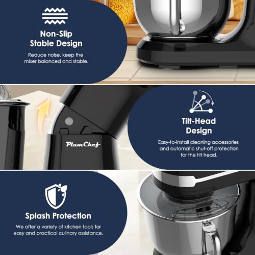 Image of 5.5QT Stand Electric Mixer, 12-Speed Kitchen Mixer with Tilt-Head, Stainless Steel Bowl Dough Mixer, Egg Whisk, Dough Hook & Beater Included, Idea for 3-5 Family (Black)