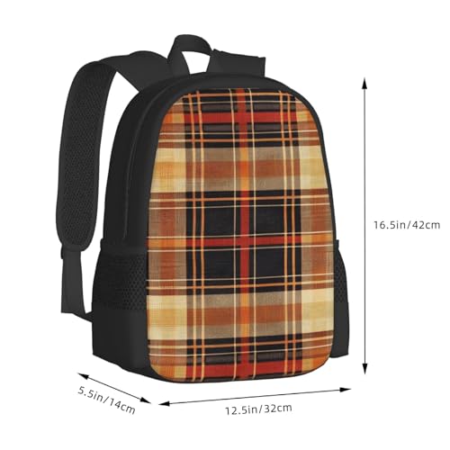 Fall Orange Plaids Backbags Large Adjustable Backpack Lightweight Daypack for Men Women 16.5 Inches3