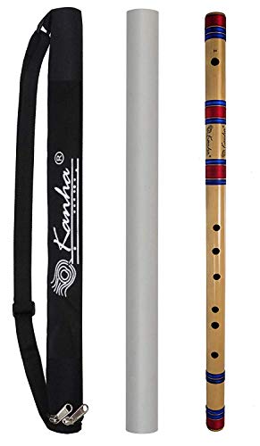 Image of Kanha Flutes D Scale Sharp Base Assam Bamboo Flute Musical Instrument Size 31 Inch Bansuri Right Handed with Flute Cover