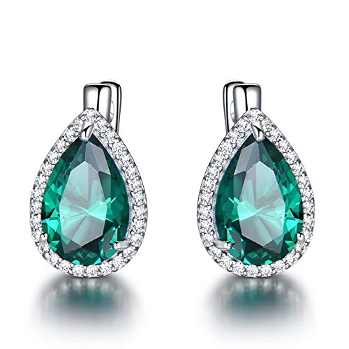 Créoles en Argent 925 avec émeraude larme et zircone pour mariage