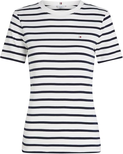 Tommy Hilfiger Damen T-Shirt Kurzarm Slim Cody Rundhalsausschnitt, Mehrfarbig (Breton Dark Night Navy STP), XS – Ansicht 4