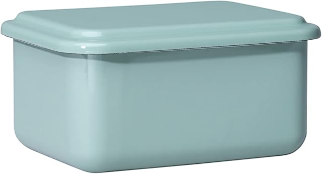 Riess, 0412-126, Shopping Container with Lid, 15 x 11 x 7 cm, Enamel, Serve + Blind Design, Living Room Green, Weight 0.45 kg, LBH: 15.7 x 11.8 x 7 cm