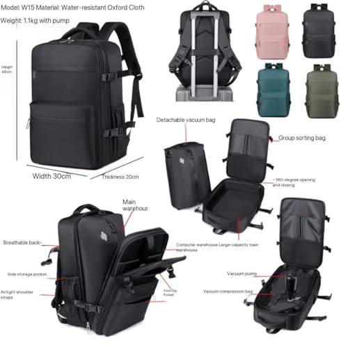 Expandable vacuum compression backpack with large capacity for business travel (Pink+pump)3