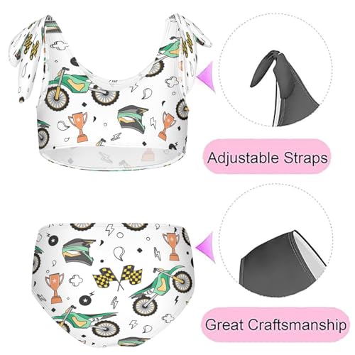 QUGRL Cartoon Motocross Girls Tankini Swimsuit Check Flag 2 Piece Bathing Suits for Girls Bikini Adjustable Straps for Swimming Size 5-6T Multicoloured2