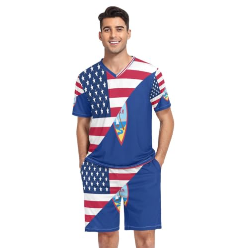 Camisa de pijama para hombre ropa de dormir ligera de manga corta con bandera de Guam