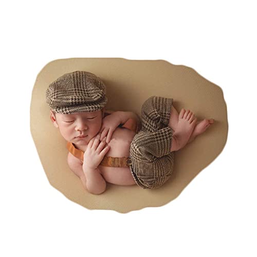 Coberllus Newborn Monthly Baby Photo Props Stripe Cool Boys Cap Rompers Photography (Brown) #TOP7