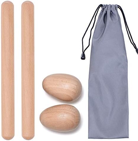 4 Pcs Musical Hand Percussion Instrument Set, Includes 1 Pair 8 Inch Rhythm Sticks Wood Claves and 1 Pair Wood Egg Shakers for Kids 4 Pcs Musical Hand Percussion Instrument Set, Includes 1 Pair 8 Inch Rhythm Sticks Wood Claves and 1 Pair Wood Egg Shakers for Kids