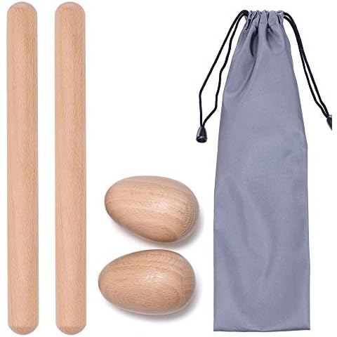 4 Pcs Musical Hand Percussion Instrument Set, Includes 1 Pair 8 Inch Rhythm Sticks Wood Claves and 1 Pair Wood Egg Shakers for Kids Cover