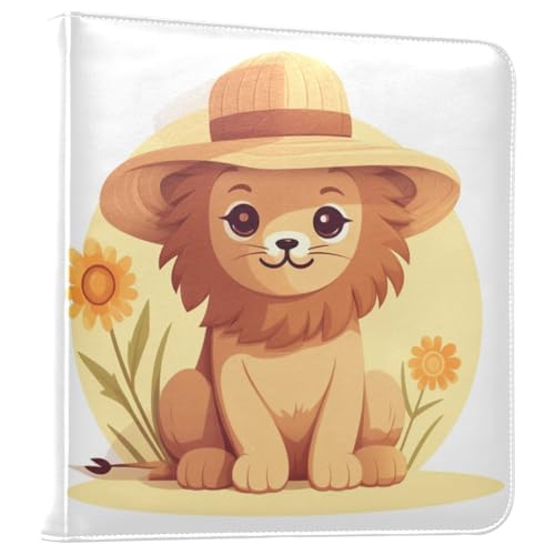 JIPONI Sunflower Lion Large Photo Album, DIY Leather Cover Scrapbook Albums for 4x6 5x7 6x8 Pictures, Self Adhesive Memory Book for Wedding, Baby, Family