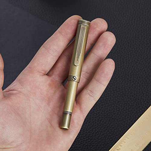 Scriveiner Brass Edc Luxury Rollerball Pen, Stunning Heavy Pocket Pen, Hand Brushed Finish, Cool Writing Pen, Best Pen Gift For Men, Women, German Schmidt Refill, Nice Fancy Office Designer Pen Set #TOP3