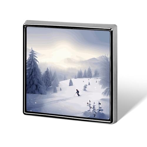 Square Lapel Pins Winter Skiing Metal Square Brooceh Badge for Suits, Backpacks & Hats, Lapel Accessory