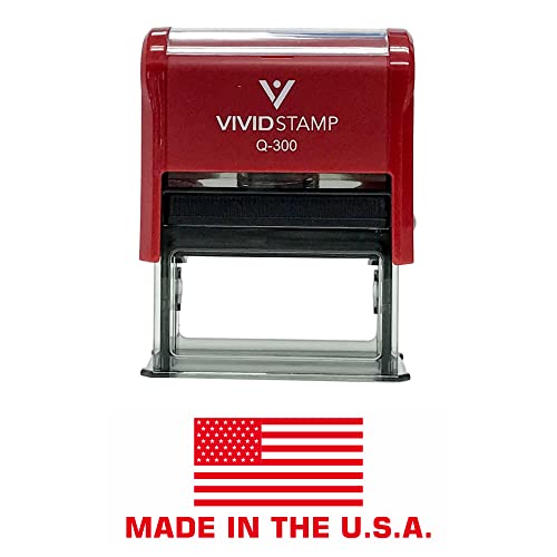 Made in The USA (Flag) Self Inking Rubber Stamp (Red Ink) - Large