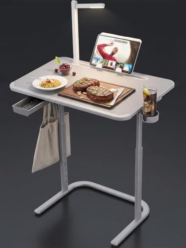 Image of HOMERK SAIJI TV Tray Table Heavy Duty Extra Large, Height & Tilt Adjustable Portable Laptop Desk for Couch & Bedside, Upgraded Dinner Tray for Adults & Kids Eating & Work, Black Grey F3