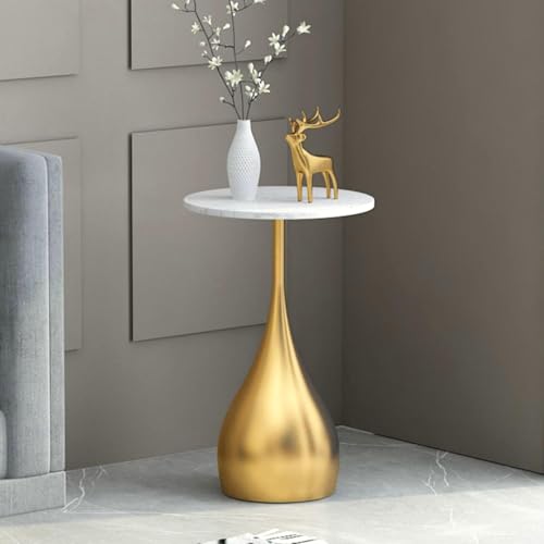 HOLMZCED Small Coffee Table with Faux Marble Top, Round Accent Table with Gold Base Modern Side Table Floor End Table for Bedroom Living Room