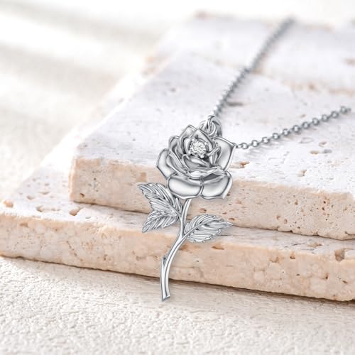 Diamond Rose Flower Pendant Necklace for Women 925 Sterling Silver Lab Grown Diamond Jewelry Gifts for Mom Wife Girlfriend2