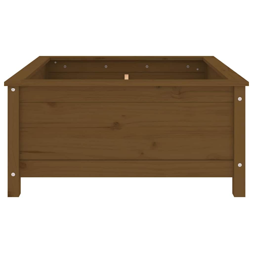 Maceta clásica de jardín de pino para terraza y exterior, robusta jardinera rectangular de madera y macetero, maceta de jardín marrón miel 82,5 x 82,5 x 39 cm