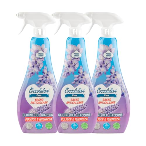 COCCOLATEVI Spray Anticalcare Bagno Glicine del Giappone 750 ml x 3, Detergente Bagno Super Profumante, Rimuove Calcare e Residui di Sapone, Lucida e Protegge, Pulisce e Igienizza